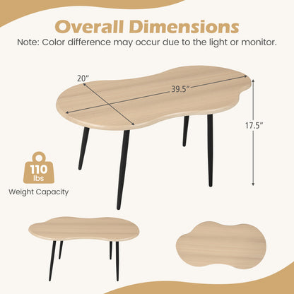 Cloud Shape Coffee Table 39.5 inch Irregular Center Table with Metal Frame