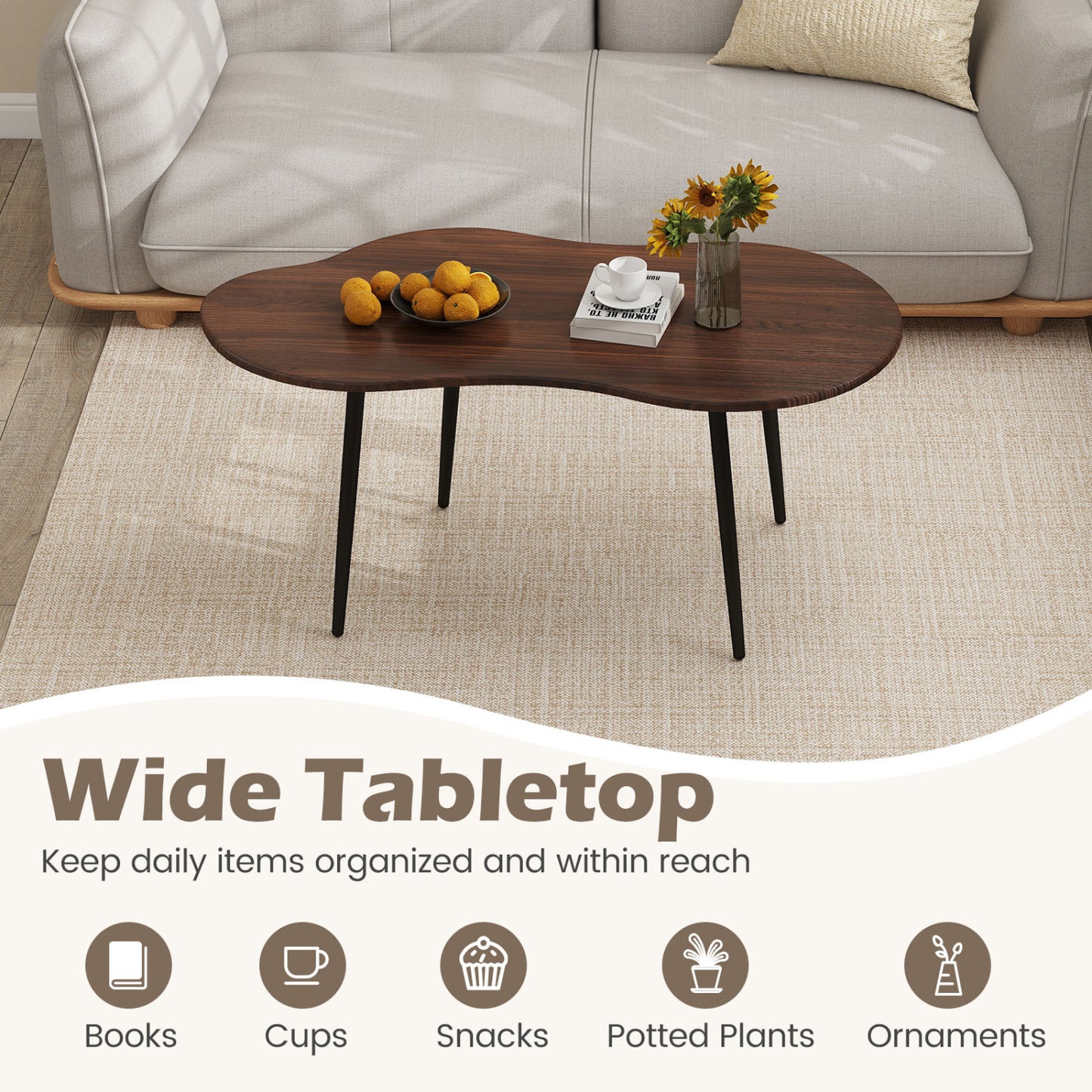 Cloud Shape Coffee Table 39.5 inch Irregular Center Table with Metal Frame