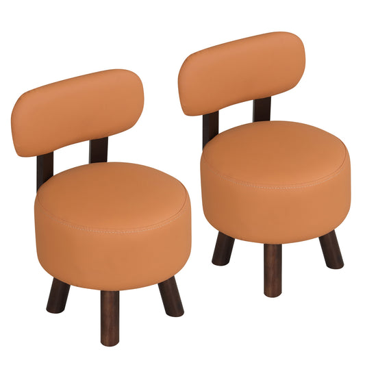 Small Footrest Stools Set of 2 Round Ottoman with Backrest