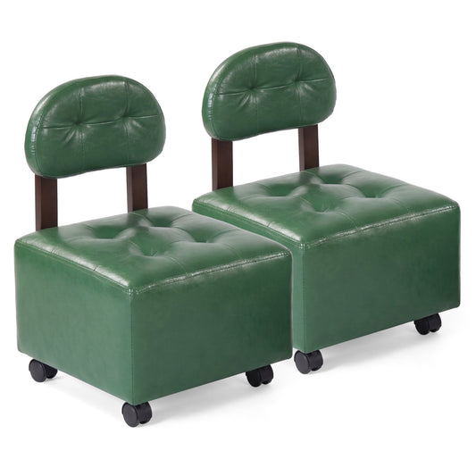Small Rolling Footrest Stools Set of 2 with Lockable Wheels