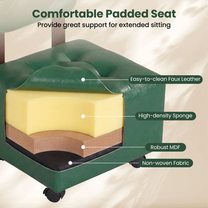 Small Rolling Footrest Stools Set of 2 with Lockable Wheels