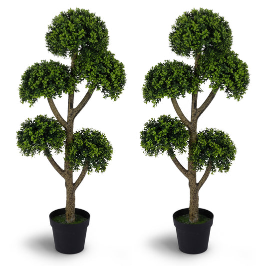 Set of 2 Artificial Boxwood Topiary Tree 46-Inch with 5 Ball