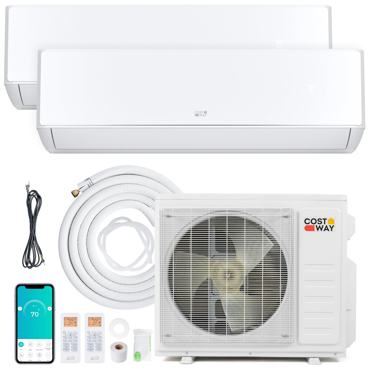 27000 BTU 2 Zone Mini Split AC with Heat Pump (18K+18K)