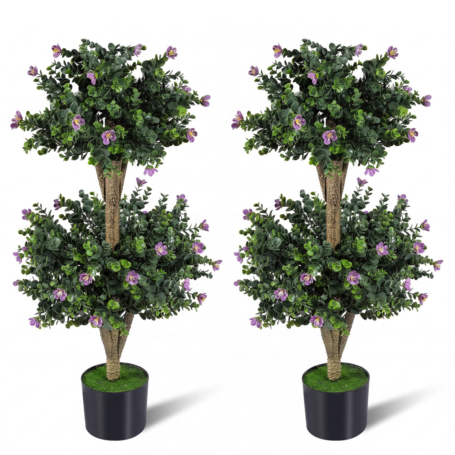 2 Pack 36" Artificial Double Ball Boxwood Topiary Tree with 41 Blossoms