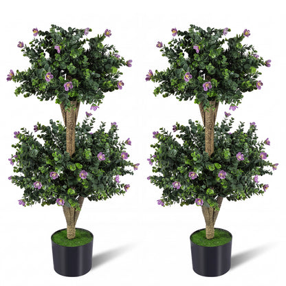 2 Pack 36" Artificial Double Ball Boxwood Topiary Tree with 41 Blossoms