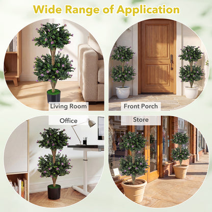 2 Pack 36" Artificial Double Ball Boxwood Topiary Tree with 41 Blossoms