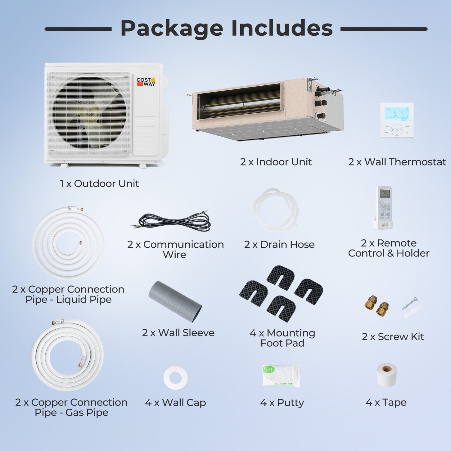 X-Pro 35000 BTU 2 Zone 22.5 SEER2 Concealed Ducted Mini Split AC