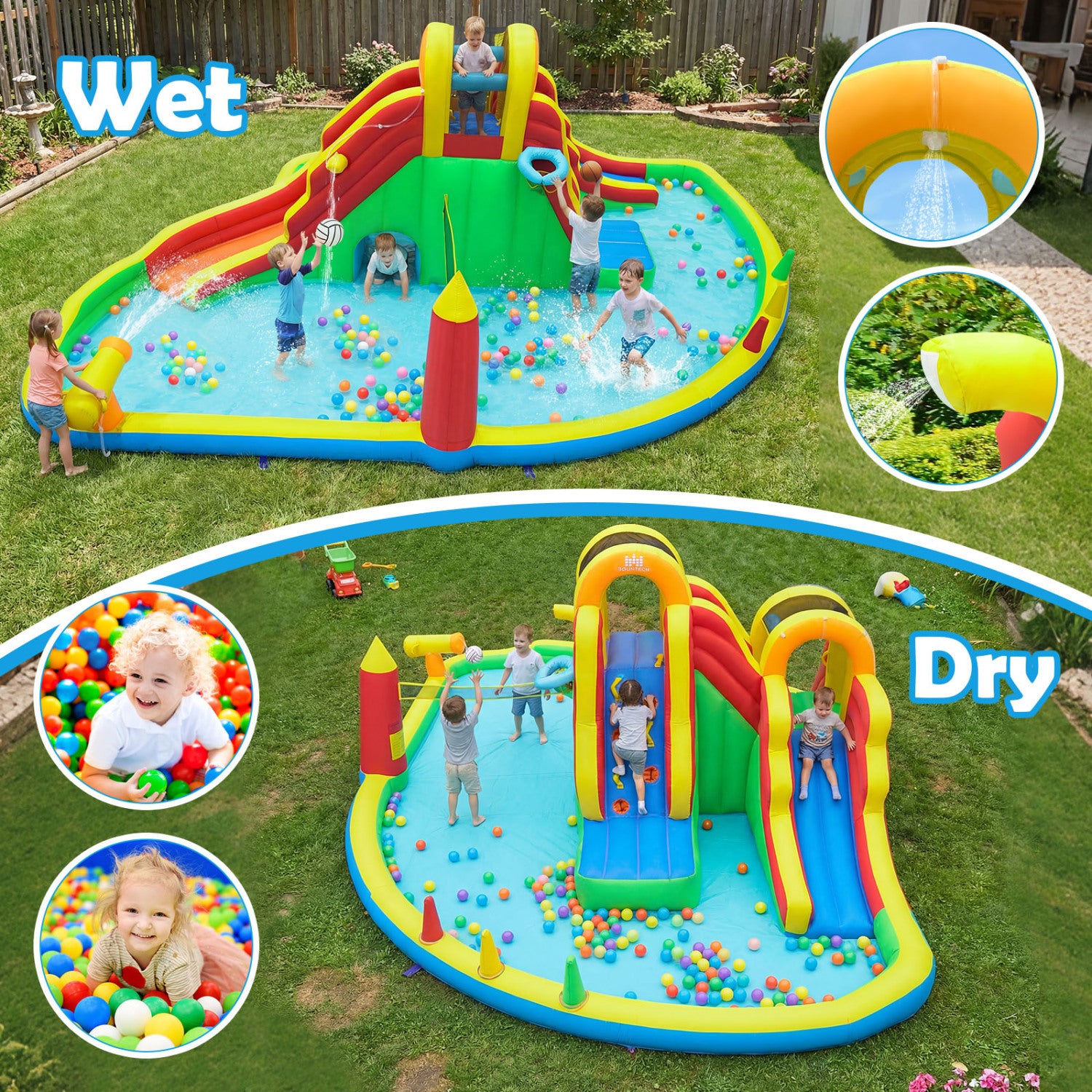 8-in-1 Giant Bounce House with 2 Long Slides and Climbing Walls for Yard Party