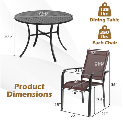 5 Pieces Patio Dining Set for 4 42.5 inch Outdoor Round Metal Table