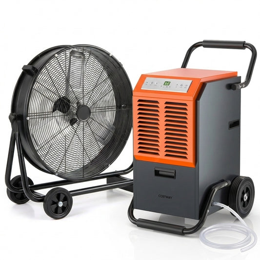Garage & Warehouse Climate Control Bundle: Dehumidifier + Industrial Drum Fan