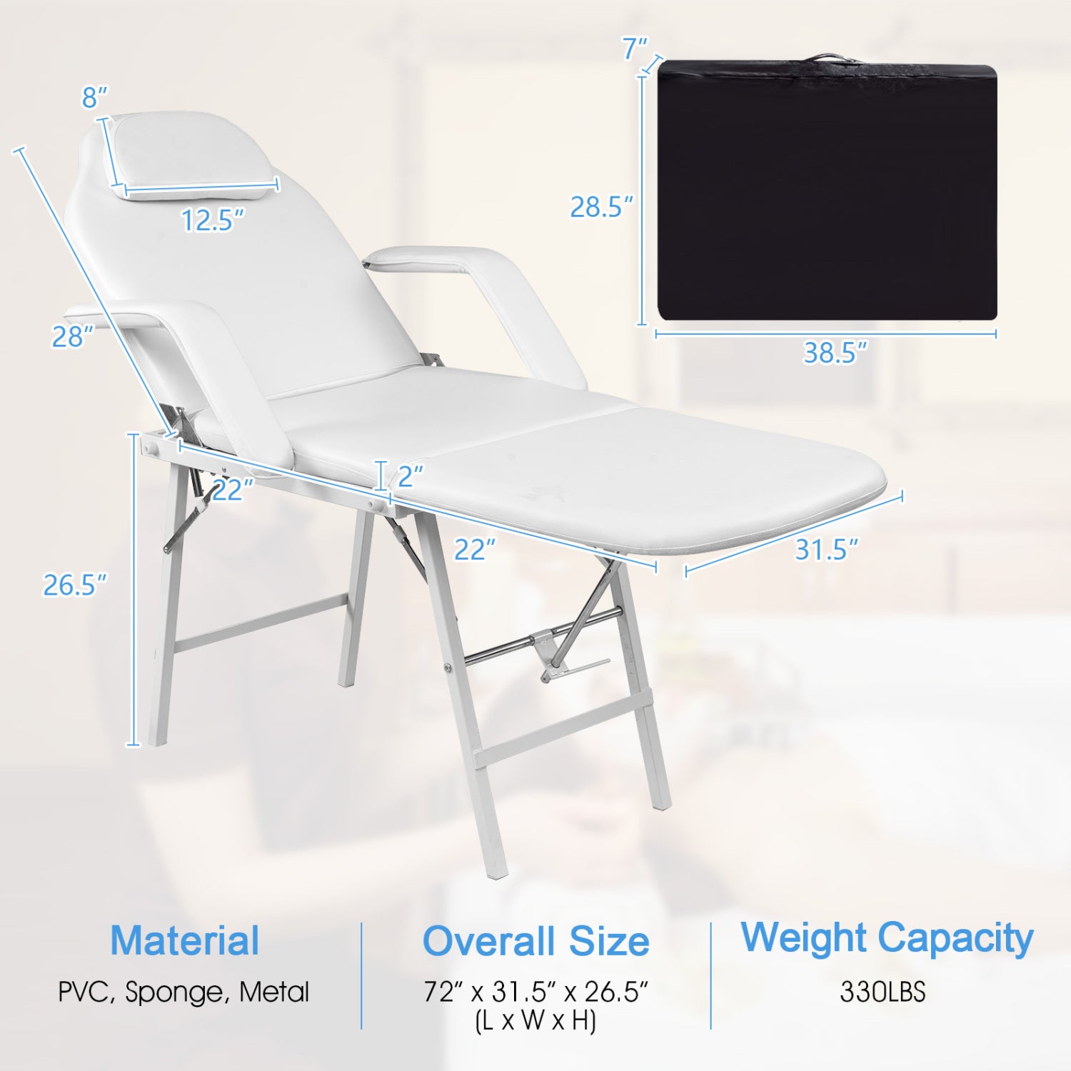73 Inch Adjustable Massage Table with Backrest & Footrest