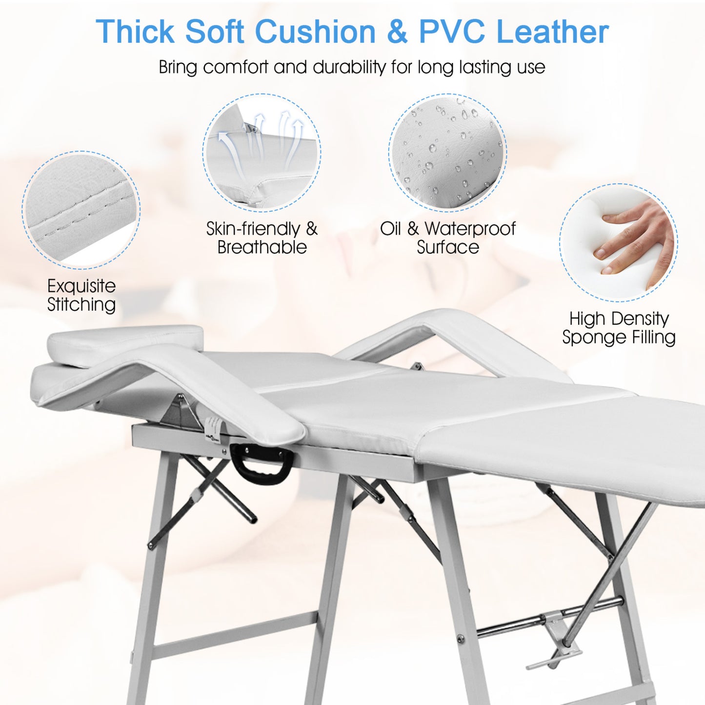 73 Inch Adjustable Massage Table with Backrest & Footrest