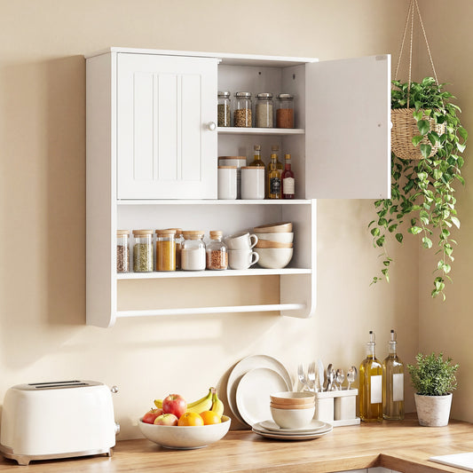 Bathroom Wall Cabinet with Towel Bar and Open Shelf and Adjustable Shelf
