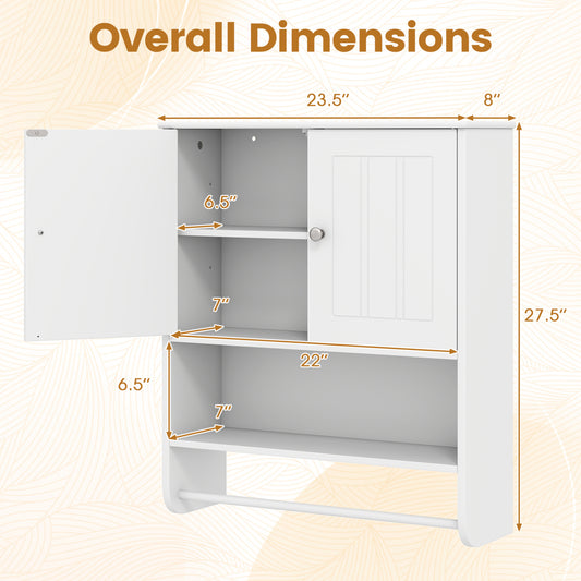 Bathroom Wall Cabinet with Towel Bar and Open Shelf and Adjustable Shelf