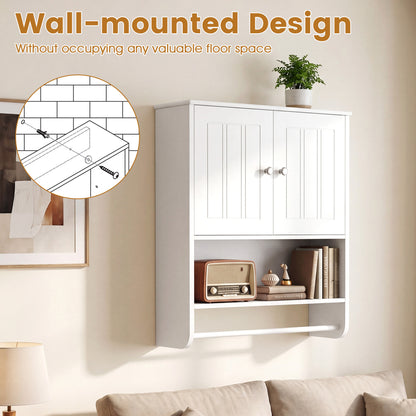 Bathroom Wall Cabinet with Towel Bar and Open Shelf and Adjustable Shelf