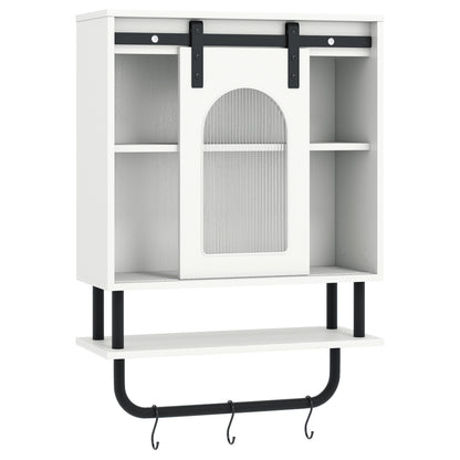 Bathroom Wall Cabinet with Sliding Barn Door and Metal Hanging Bar with 3 Hooks