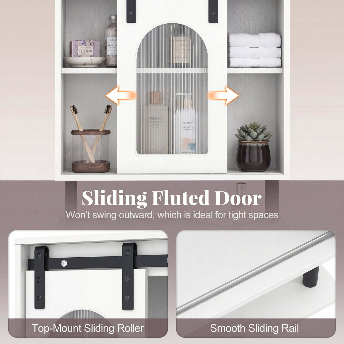 Bathroom Wall Cabinet with Sliding Barn Door and Metal Hanging Bar with 3 Hooks