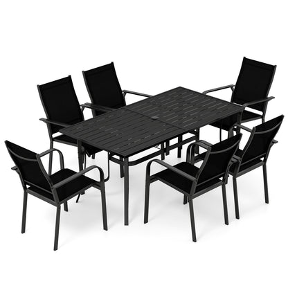 7-Piece Patio Dining Set for 6 with Rectangle Metal Table and Stackable Breathable Mesh Armchairs