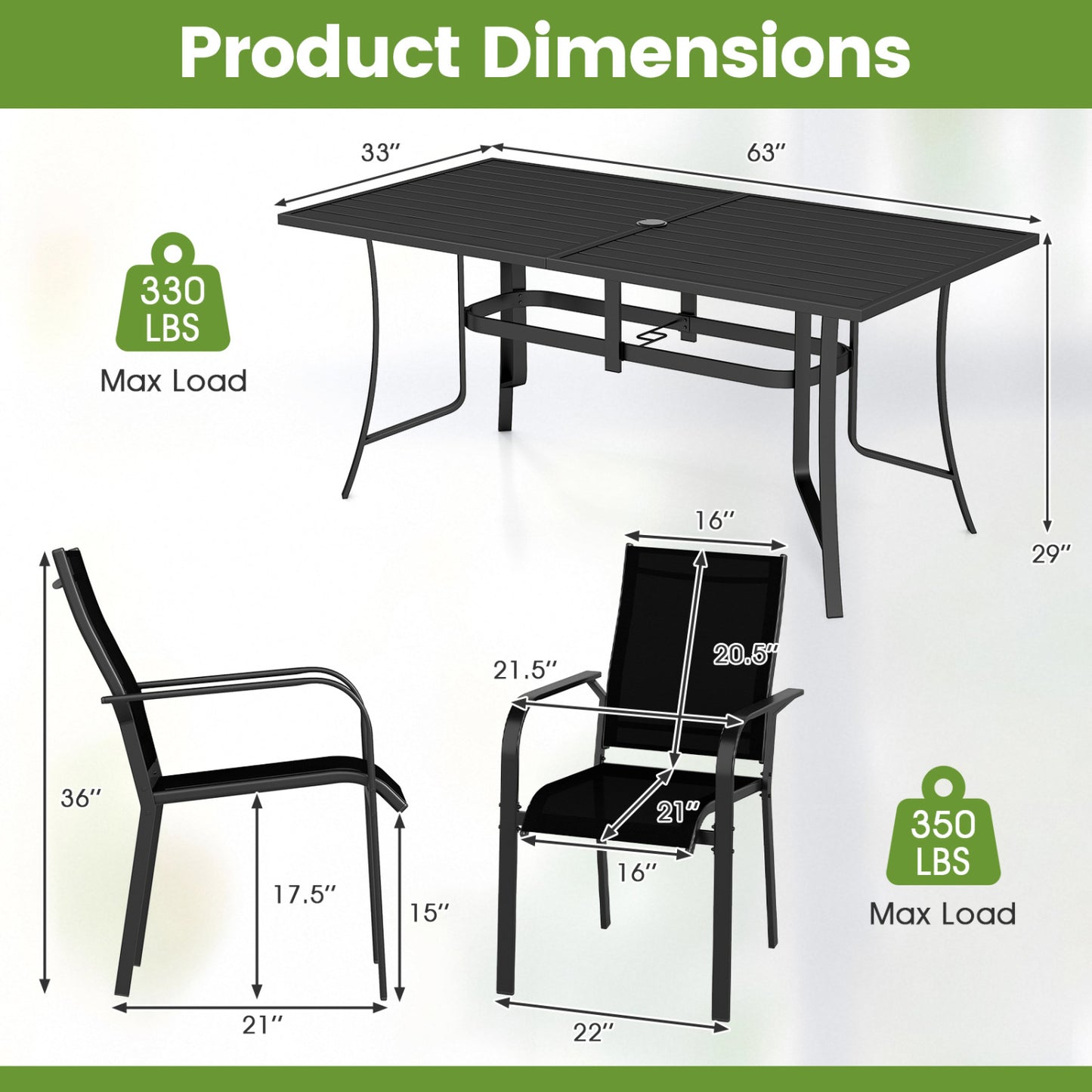7-Piece Patio Dining Set for 6 with Rectangle Metal Table and Stackable Breathable Mesh Armchairs