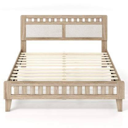 Queen Wood Bed Frame with Upholstered Headboard