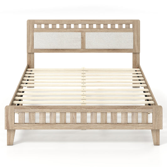 Queen Wood Bed Frame with Upholstered Headboard