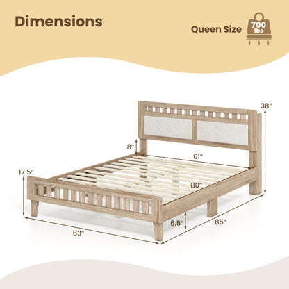 Queen Wood Bed Frame with Upholstered Headboard