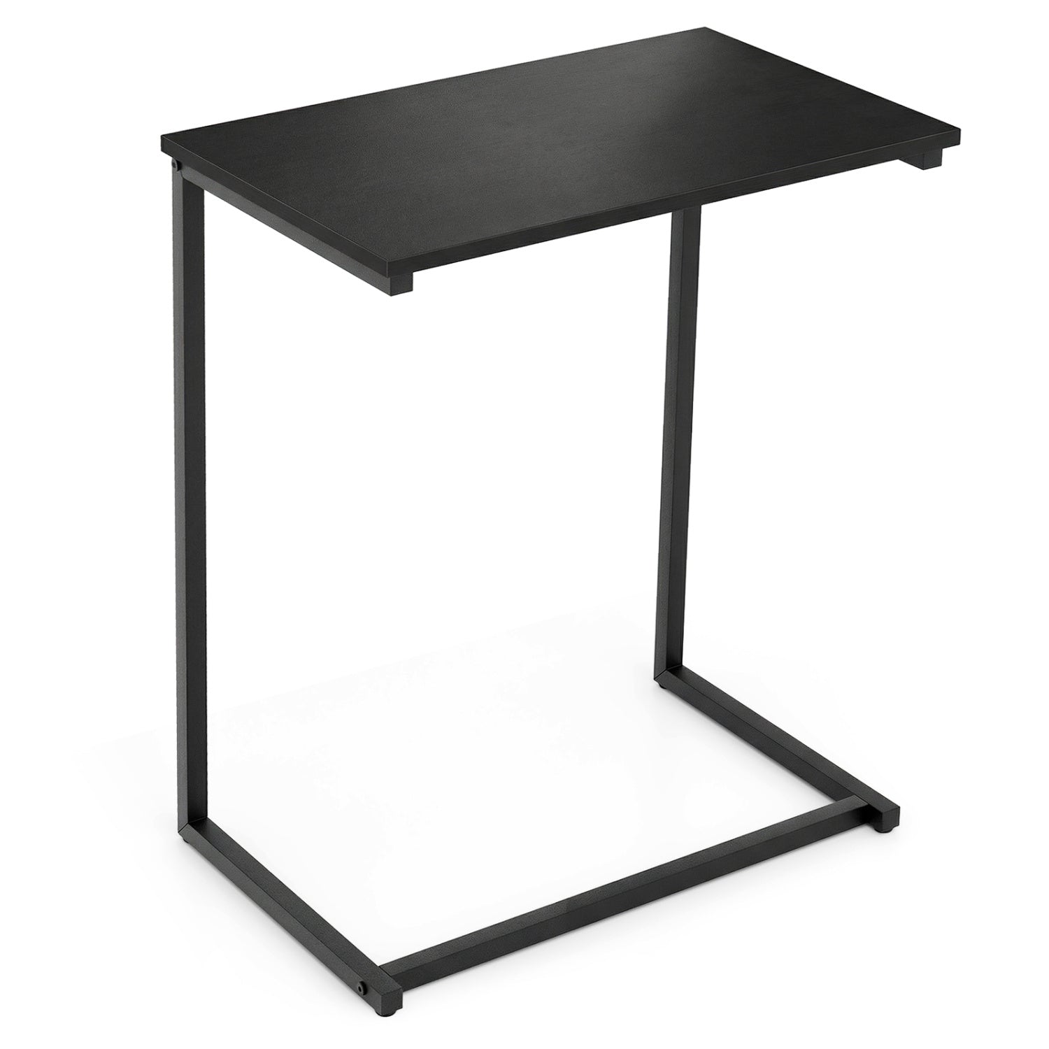 C-Shaped Side Table Sofa Snack End Table with Metal Frame-Black - Black