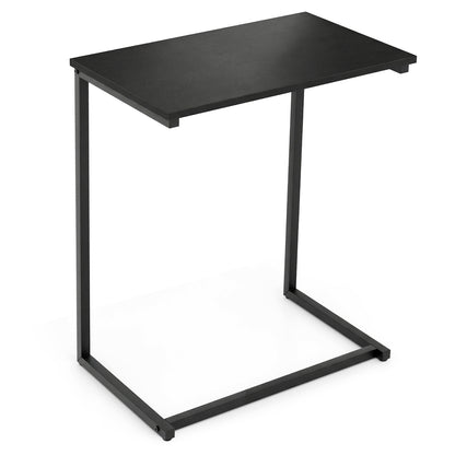 C-Shaped Side Table Sofa Snack End Table with Metal Frame-Black - Black