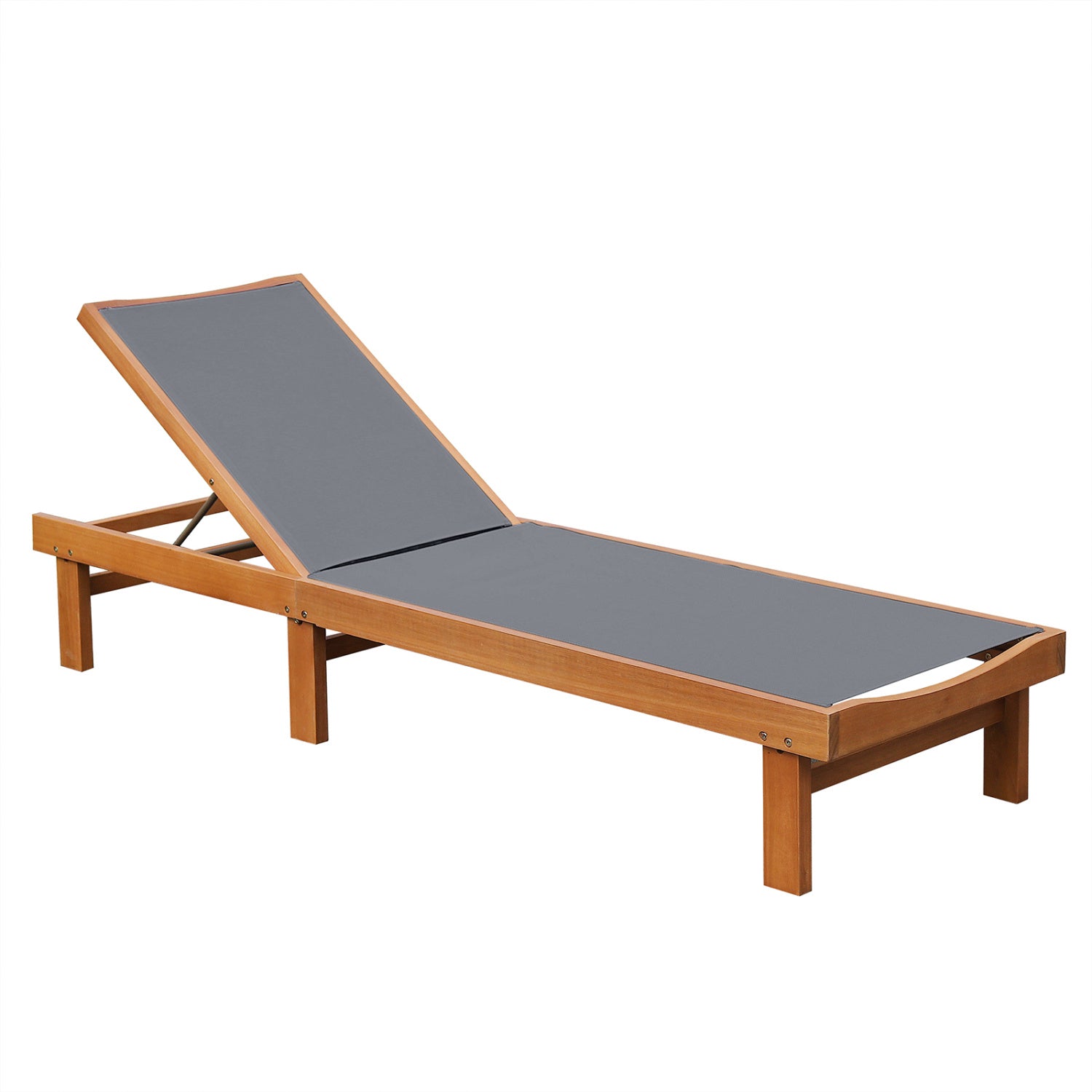 Adjustable Outdoor Wood Chaise Lounge Chair with 5-Postion Backrest-Gray - Gray