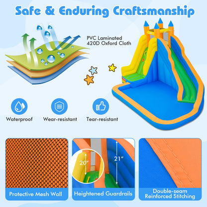Inflatable Water Slide with Curved Slide and 680W Blower