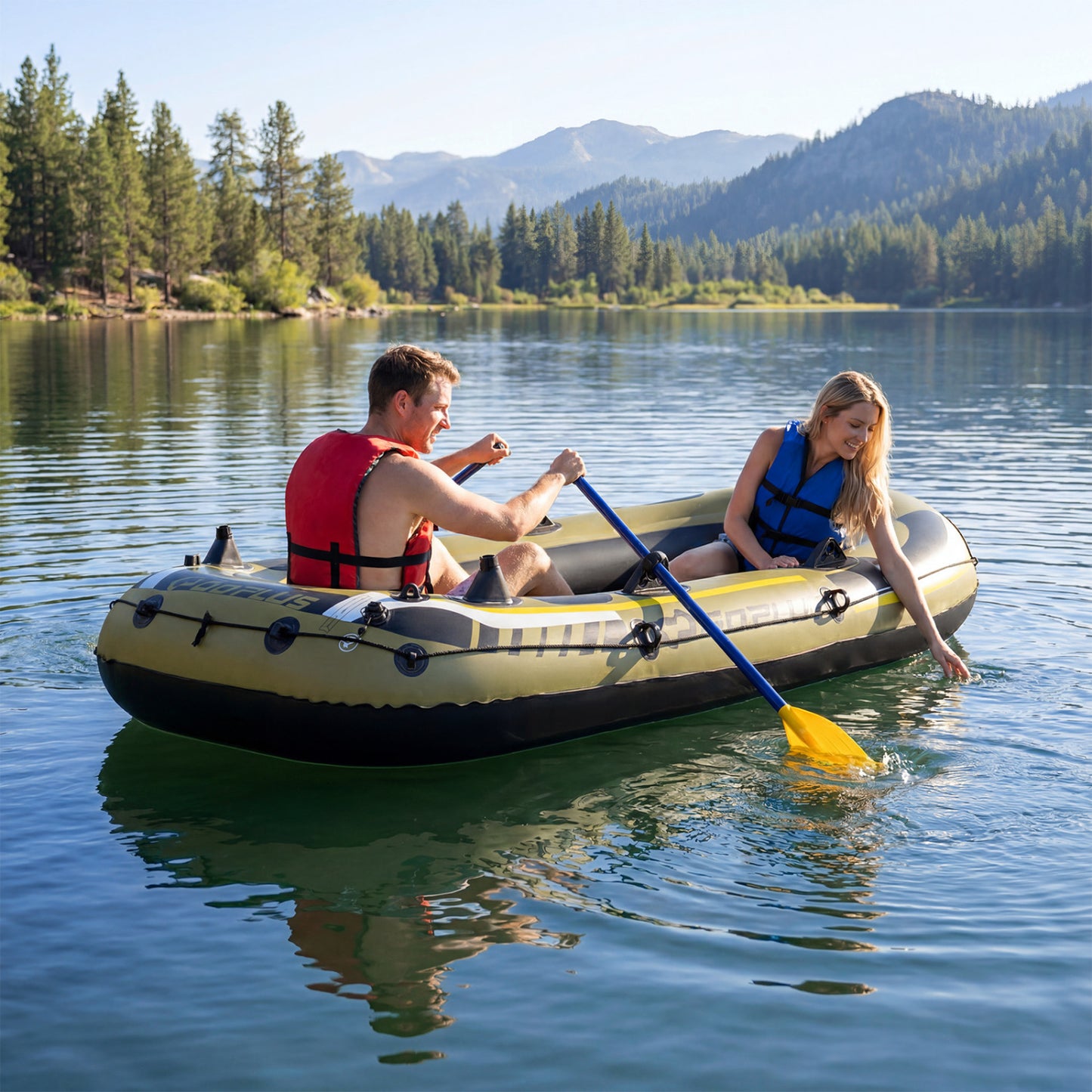 3-Person Inflatable Fishing Boat with Oars and Pump