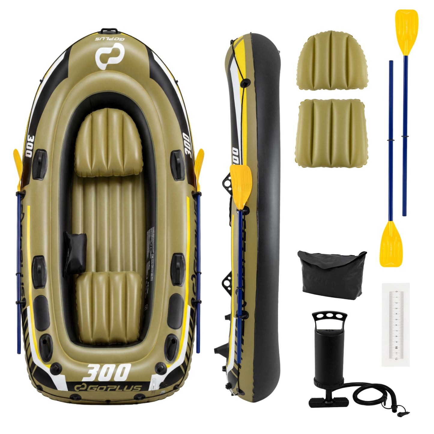 3-Person Inflatable Fishing Boat with Oars and Pump