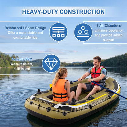 3-Person Inflatable Fishing Boat with Oars and Pump