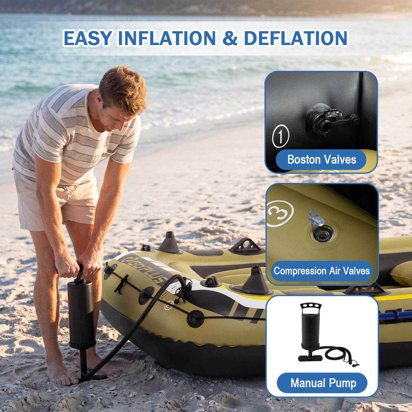 3-Person Inflatable Fishing Boat with Oars and Pump