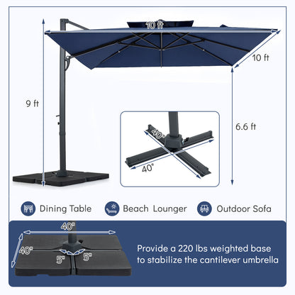 10 FT Cantilever Patio Umbrella with 220 LBS Base