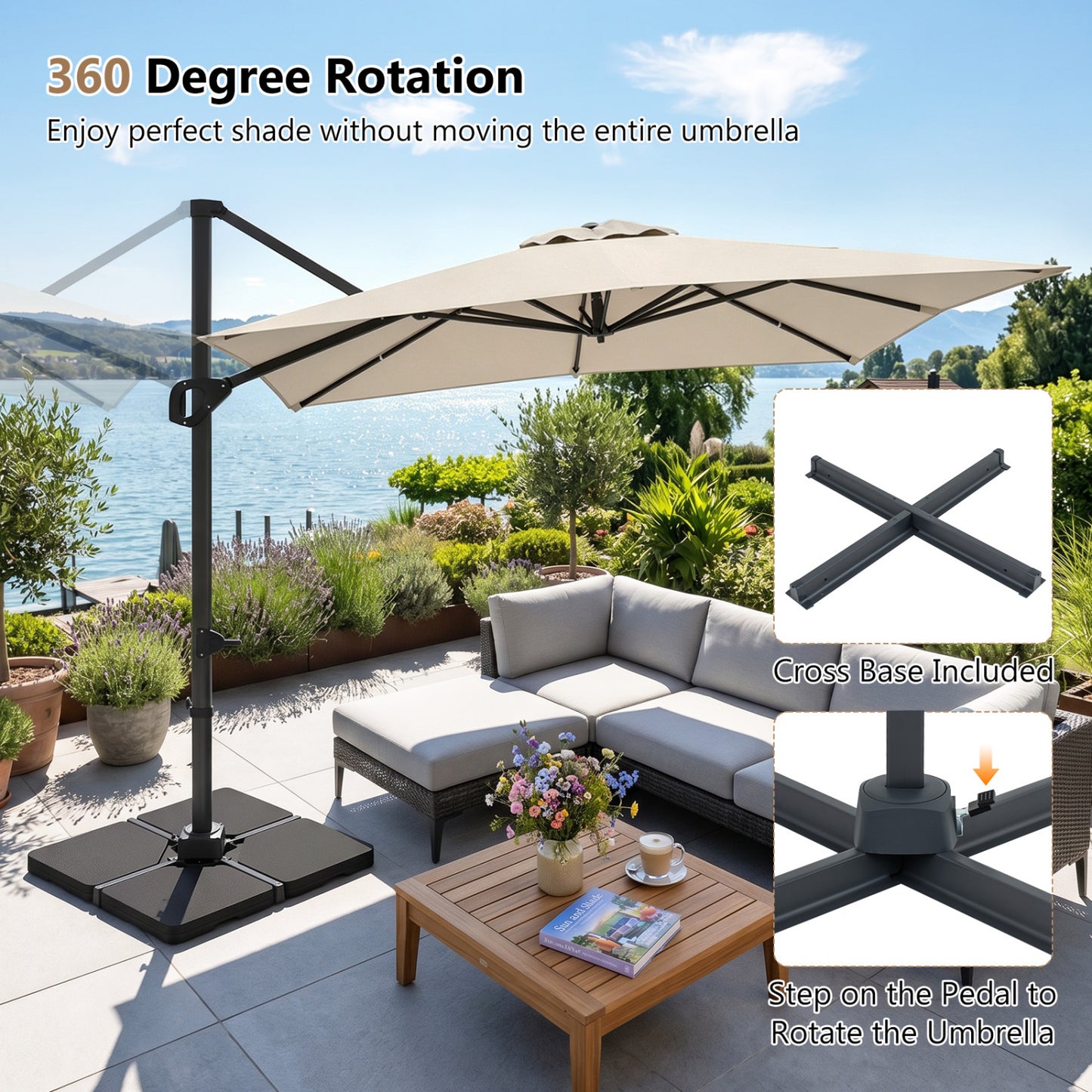 Offset Hanging Patio Umbrella 11x9 ft with 220 lb Base