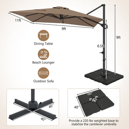 Offset Hanging Patio Umbrella 11x9 ft with 220 lb Base