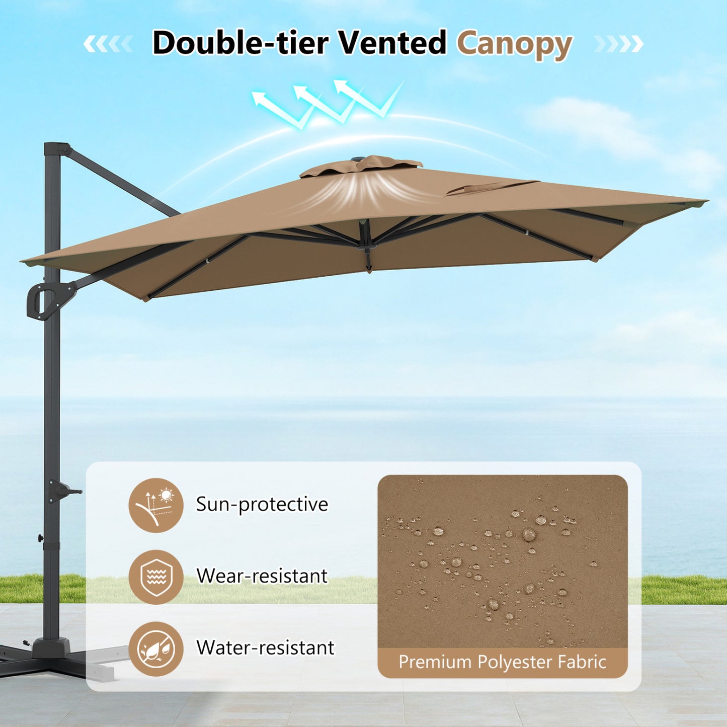 Offset Hanging Patio Umbrella 11x9 ft with 220 lb Base