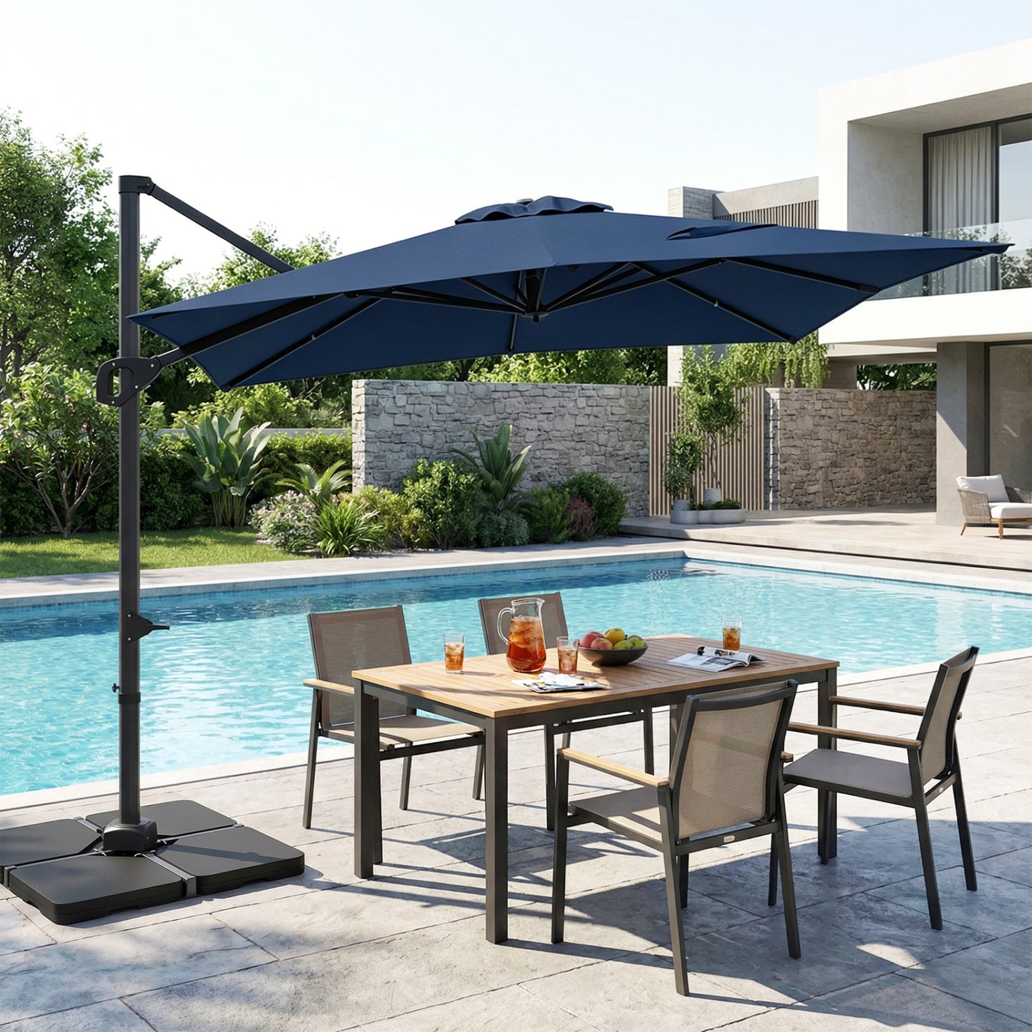Offset Hanging Patio Umbrella 11x9 ft with 220 lb Base