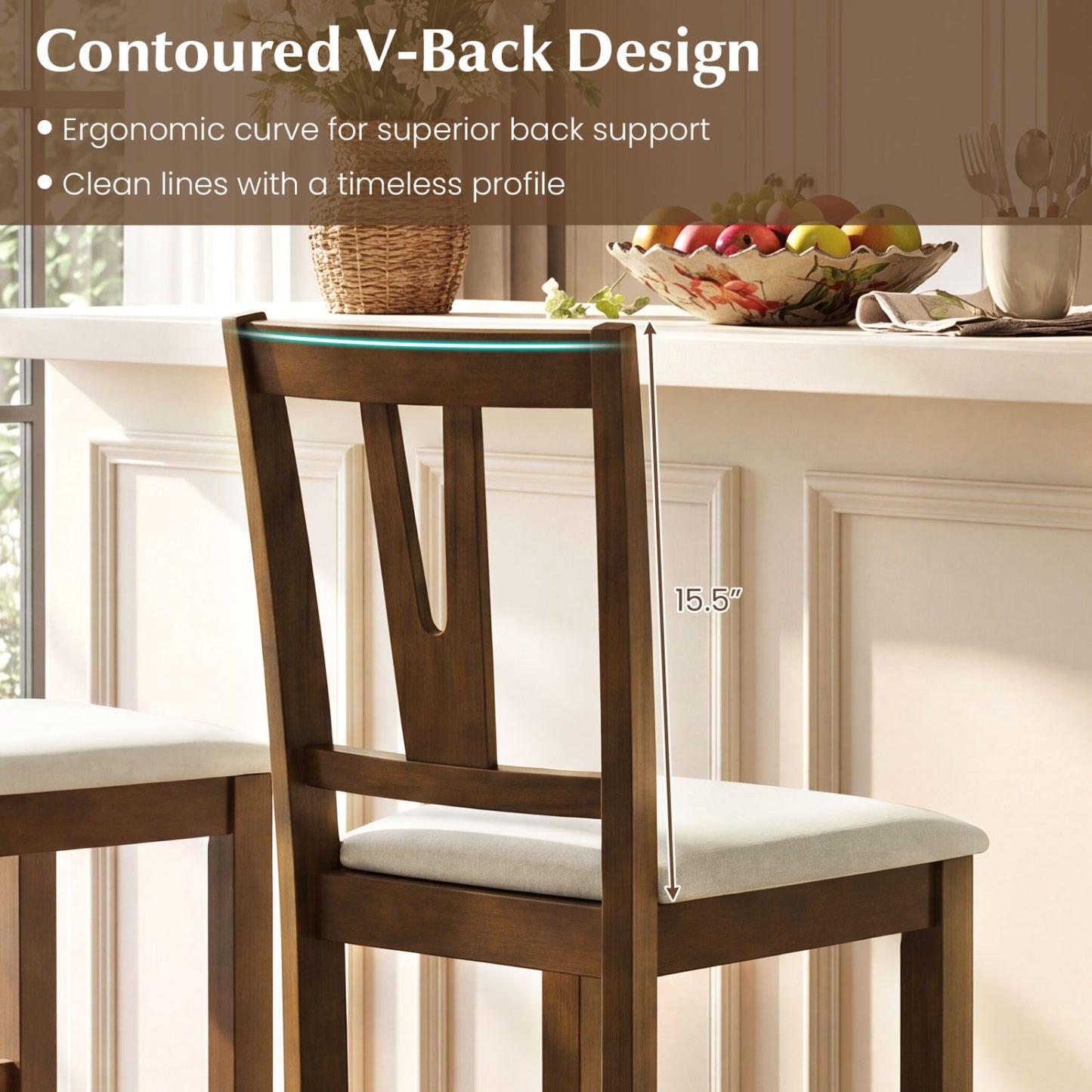 Counter Height Bar Stools with V-Back - Set of 2