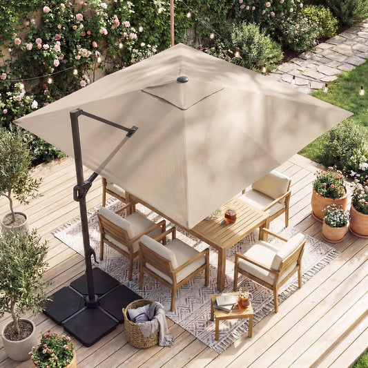 10 FT Cantilever Patio Umbrella with Solar LED Lights & Base