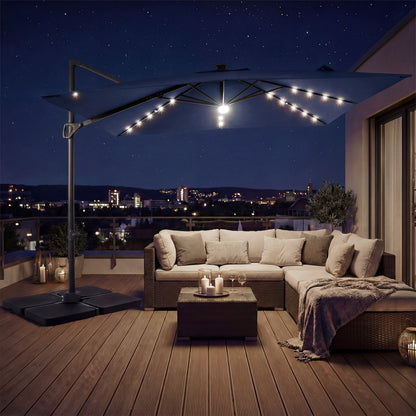 10 FT Cantilever Patio Umbrella with Solar LED Lights & Base