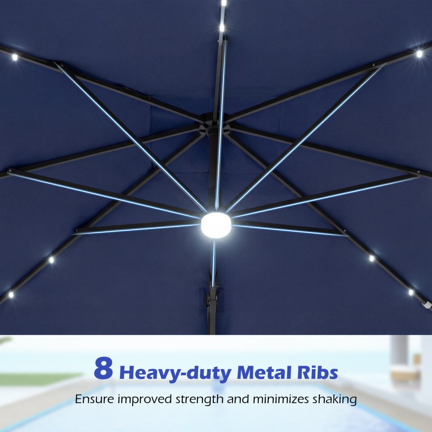 10 FT Cantilever Patio Umbrella with Solar LED Lights & Base