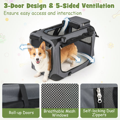 Soft Collapsible Dog Crate with Mesh Windows and 3 Doors