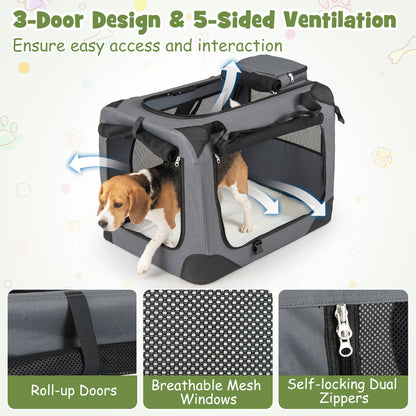 Soft Collapsible Dog Crate with Mesh Windows and 3 Doors