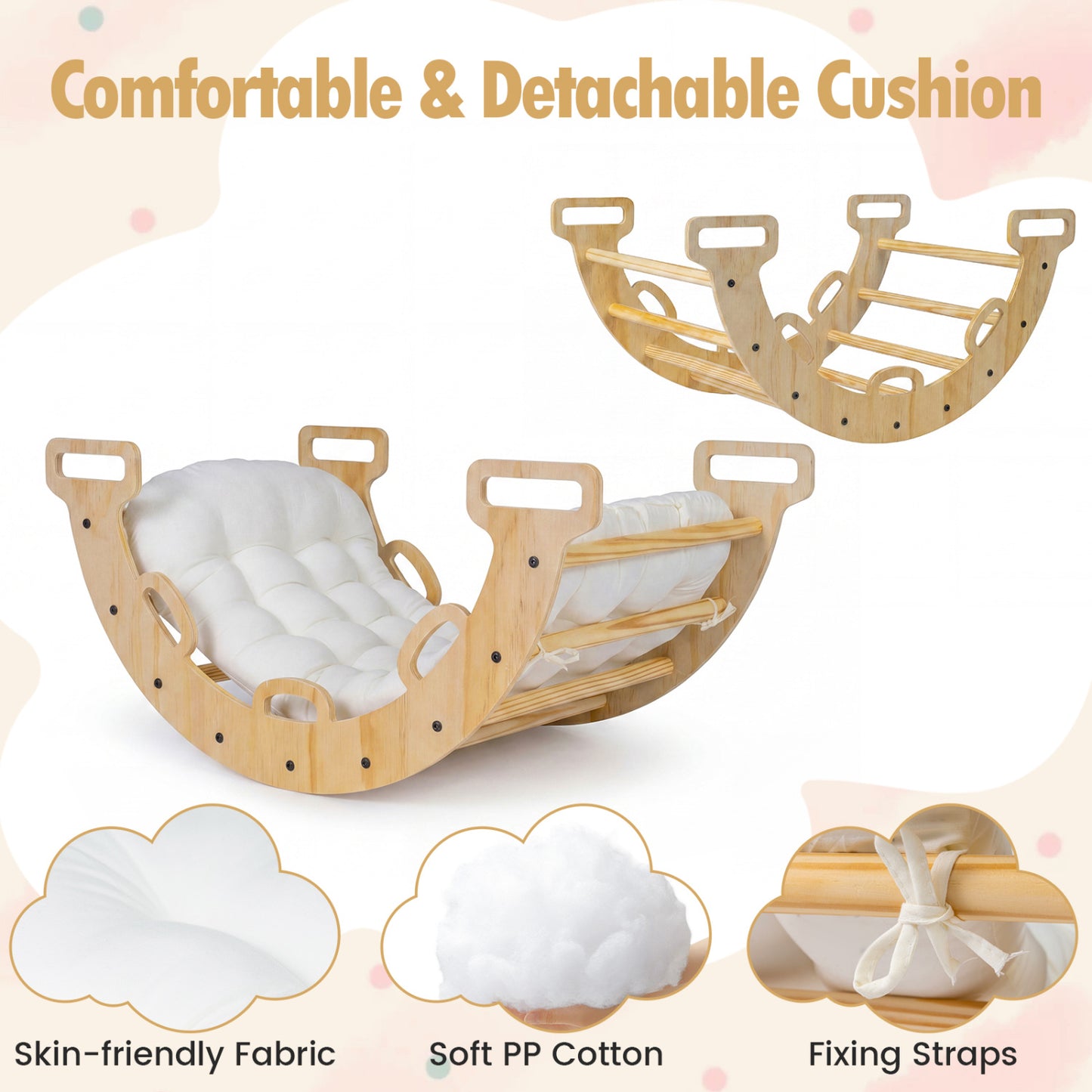 Wooden Rocking Climbing Arch with Cushion 3-in-1 Montessori