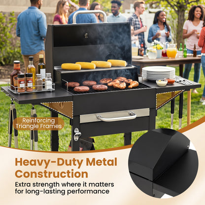 Charcoal Grill with Adjustable Chimney 284 sq.in