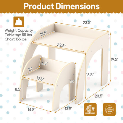 Kids Table and Chair Set with Tree Bookshelf Organizer