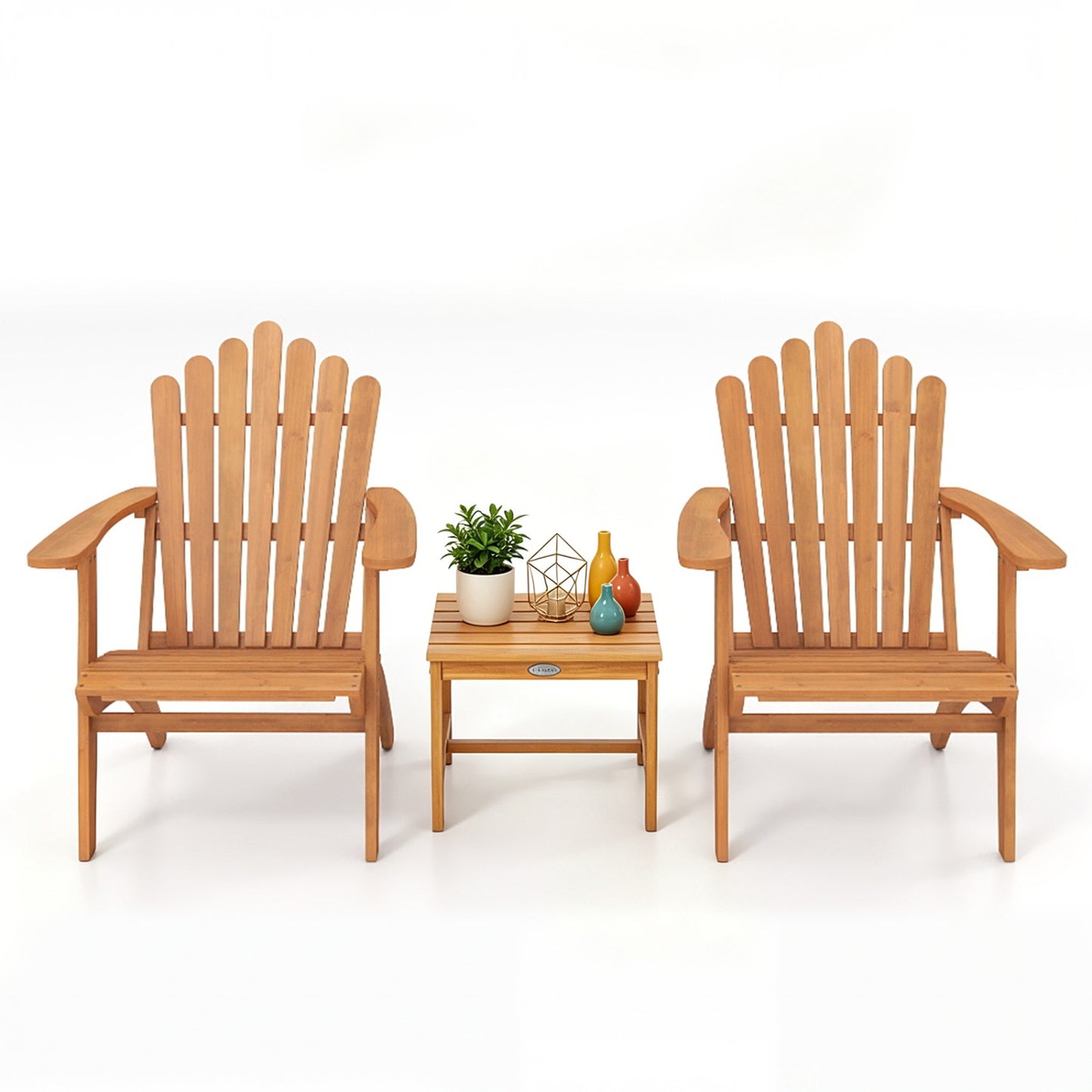 Adirondack Chair Set of 2 with Side Table - Acacia Wood