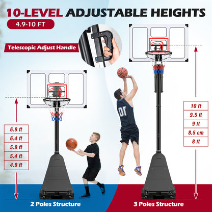 Portable Basketball Hoop Adjustable 4.9-10 Feet with Base